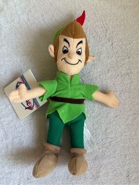 Disney Peter Pan Plush Toy in Green with Red Feather 10”